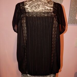 Studio M Black & Nude Short Sleeve Blouse Size XL